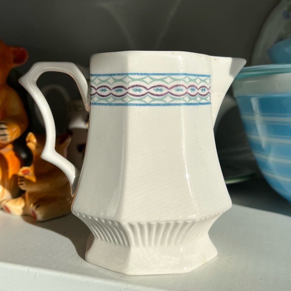 Red white blue Creamer or small pitcher ironstone
